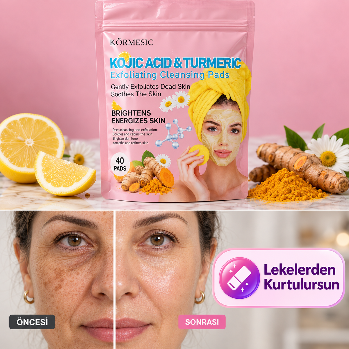 Zerdeçal İçeren Nazik Peeling Pedleri & Cildiniz Parlasın